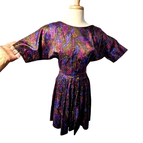 50s Alice Junior Day Dress Boat Neck Raglan Slv Full Pleat Skirt Women S Purple - Picture 1 of 9